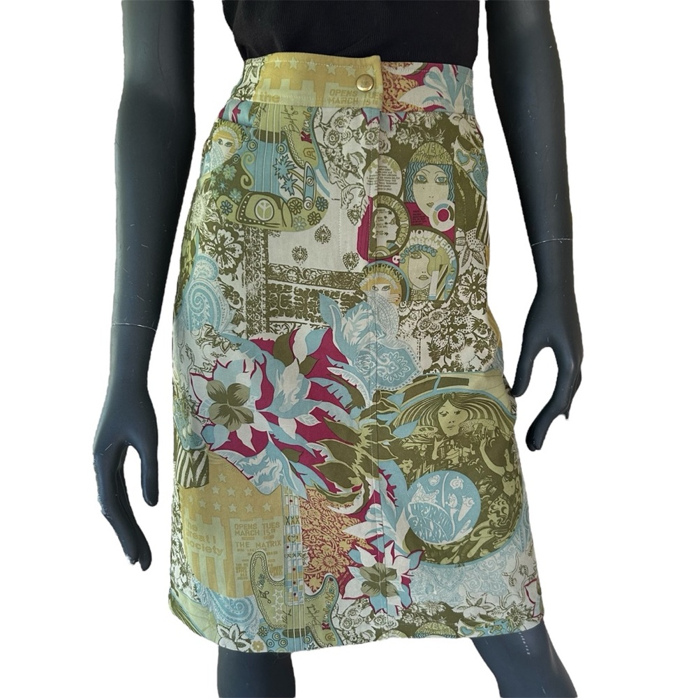 Vintage 90s Y2K does 70s Art Nouveau Skirt Faces Guitar Festival Office